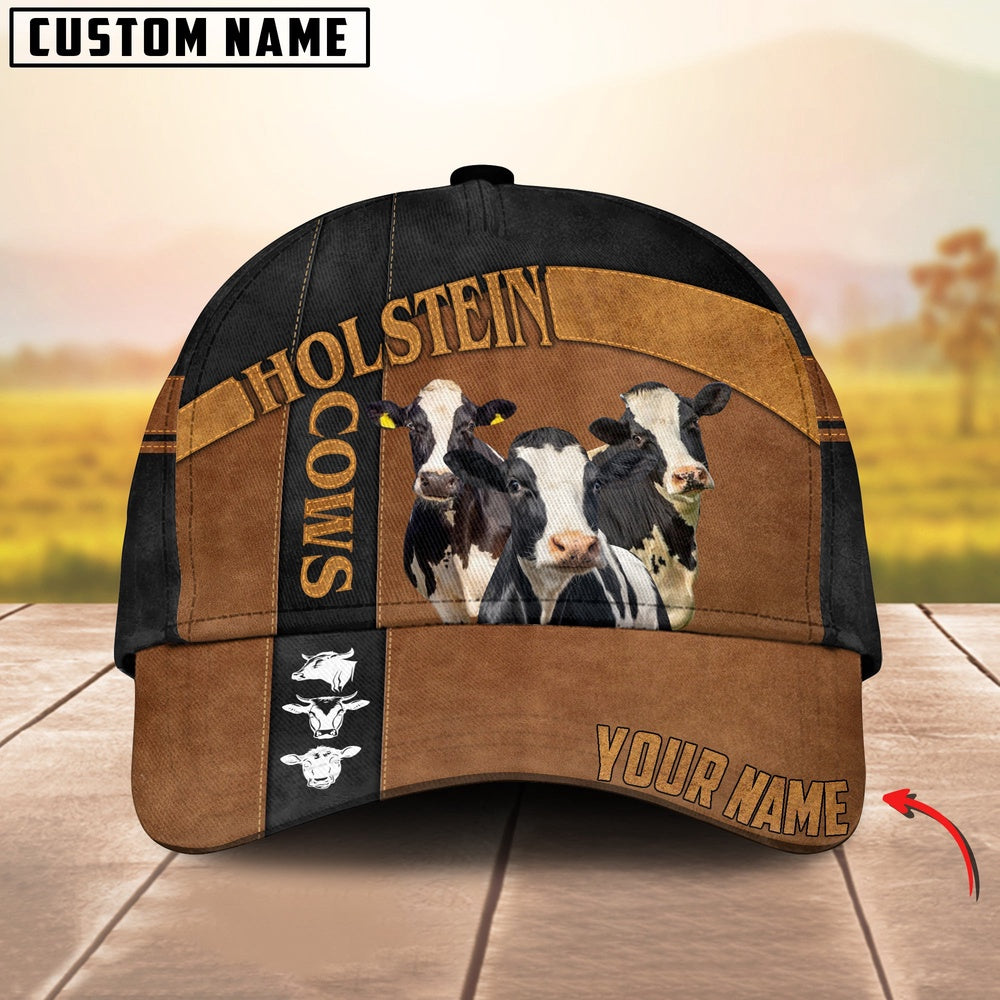 Holstein Black Traffic Line Leather Pattern Customized 3D Cap, Farmer Cap, Cap For Farmers, Best Farm Hat, Farm Use Hat