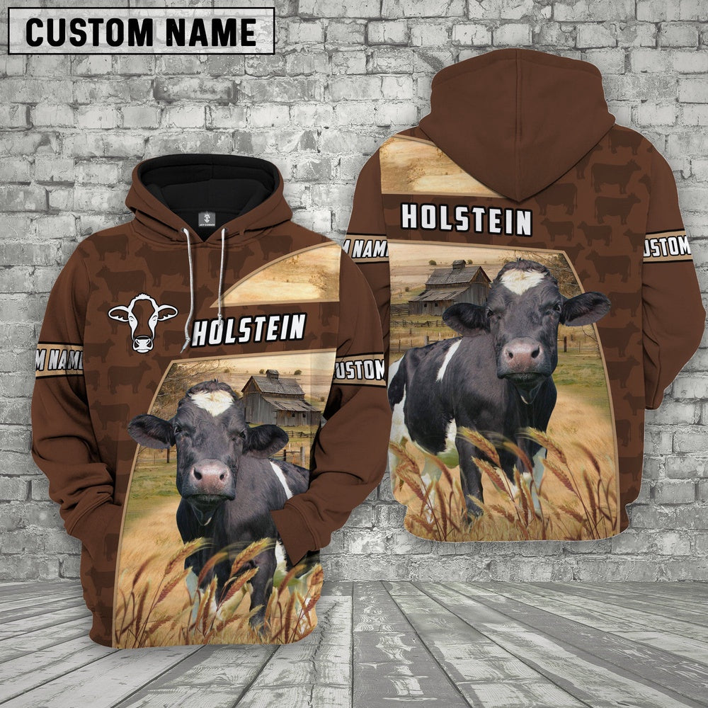 Holstein Brown Farm Personalized 3D Hoodie, Farmer Hoodie, Custom Farm Shirts, Farmer T Shirt