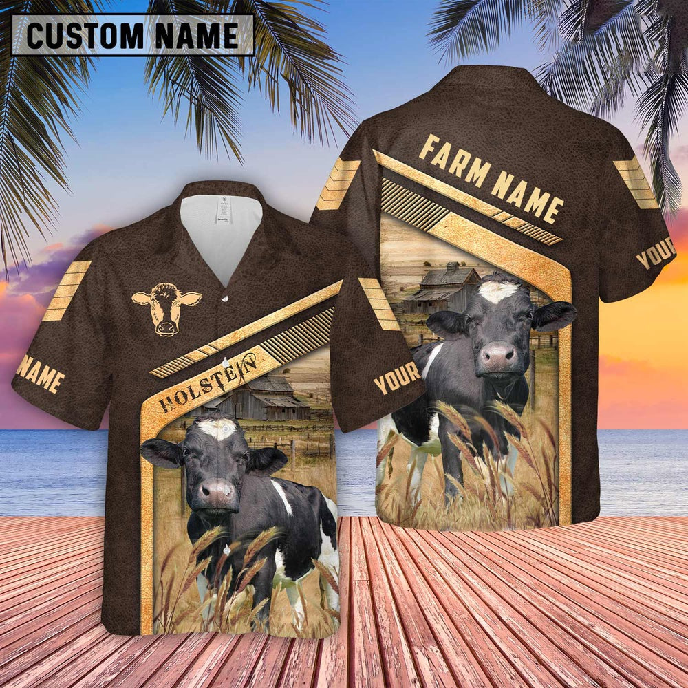 Holstein Brown Pattern Customized Name Hawaiian Shirt, Farm Hawaiian Shirt, Farmer Hawaii