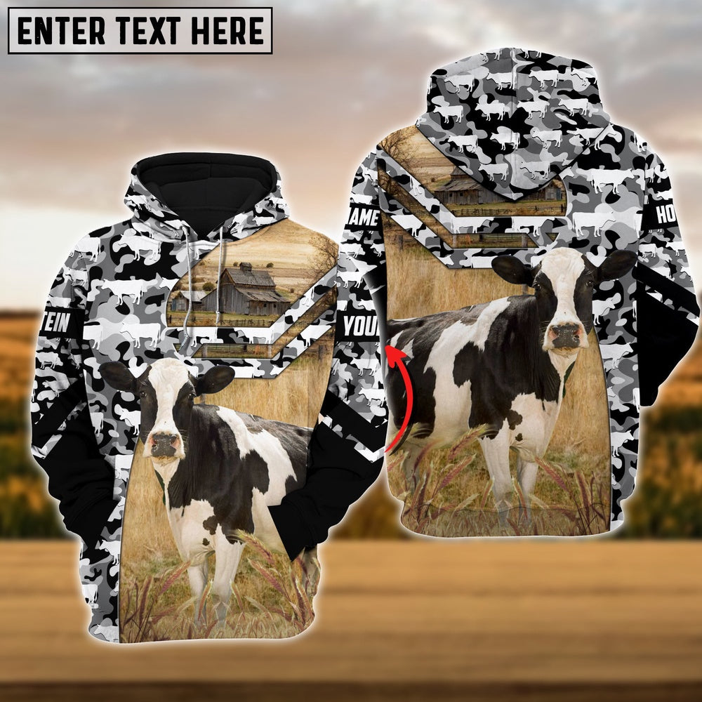 Holstein Camo Animal Pattern Personalized 3D Hoodie, Farmer Hoodie, Custom Farm Shirts, Farmer T Shirt
