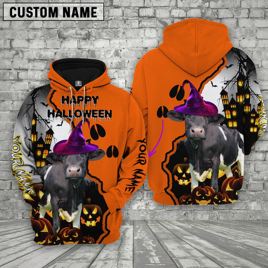 Holstein Castle Footprint Halloween Pattern 3D Hoodie, Farmer Hoodie, Farm Themed Shirts, Farm Tee Shirts
