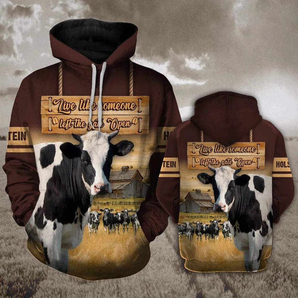 Holstein Cattle All Over Printed Hoodie, Farmer Hoodie, Farm Themed Shirts, Farm Tee Shirts