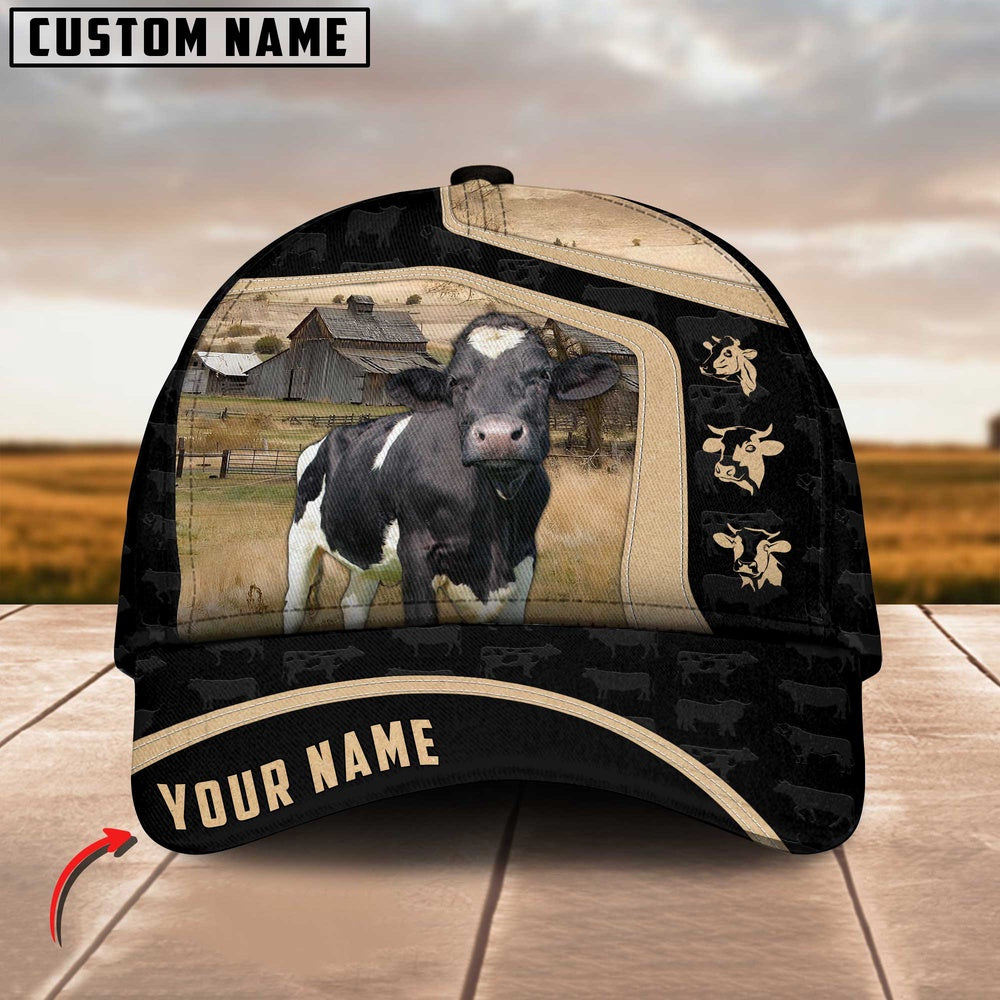 Holstein Cattle Black Yellow Pattern Customized Name Cap, Farmer Cap, Cap For Farmers, Best Farm Hat, Farm Use Hat