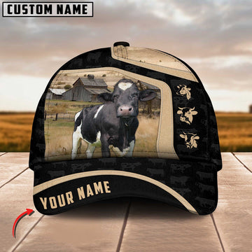Holstein Cattle Black Yellow Pattern Customized Name Cap, Farmer Cap, Cap For Farmers, Best Farm Hat, Farm Use Hat