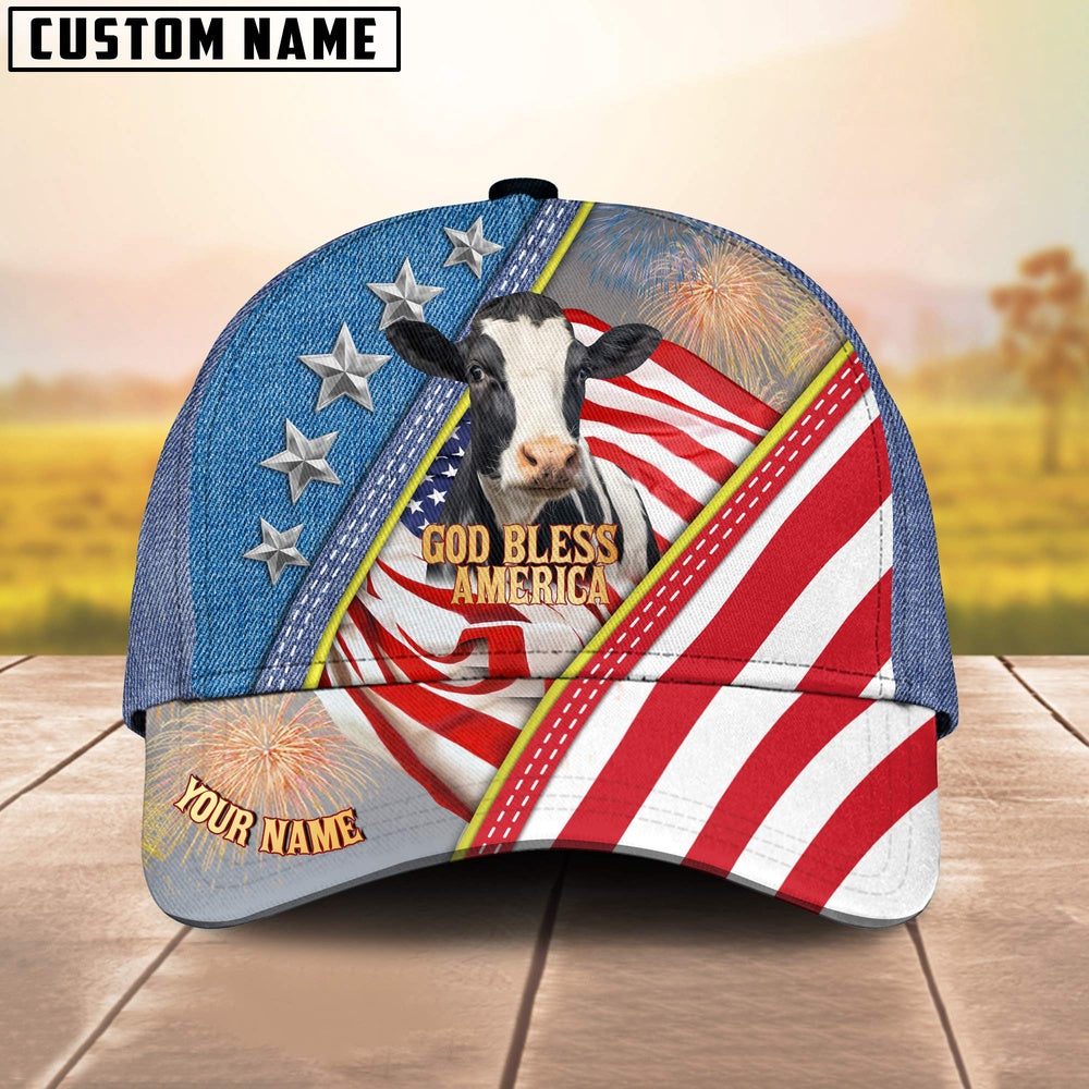 Holstein Cattle Blue Denim Pattern Customized Name Cap, Farmer Cap, Cap For Farmers, Best Farm Hat, Farm Use Hat