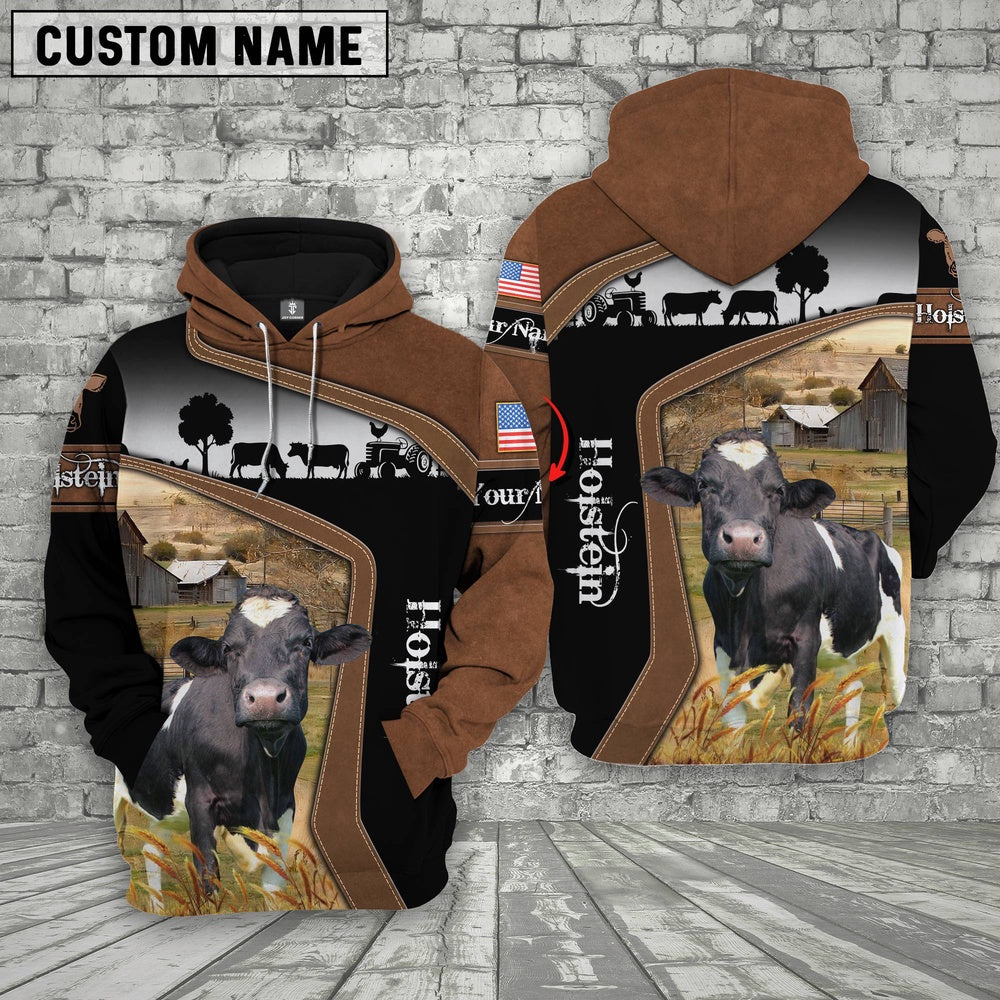 Holstein Cattle Brown Leather Pattern Custom Name Shirts, Farmer Hoodie, Custom Farm Shirts, Farmer T Shirt