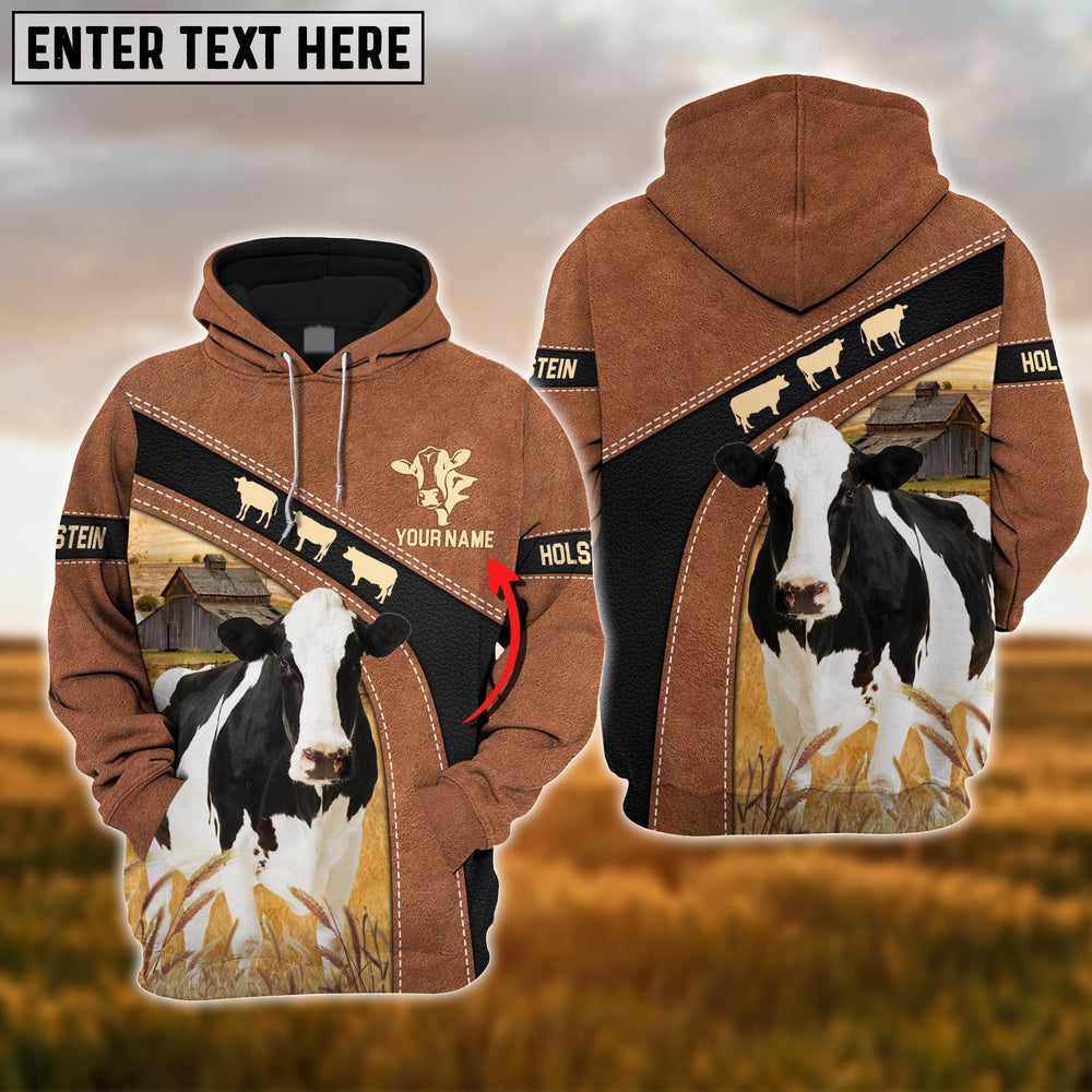 Holstein Cattle Brown Pattern Custom Name Shirts, Farmer Hoodie, Custom Farm Shirts, Farmer T Shirt