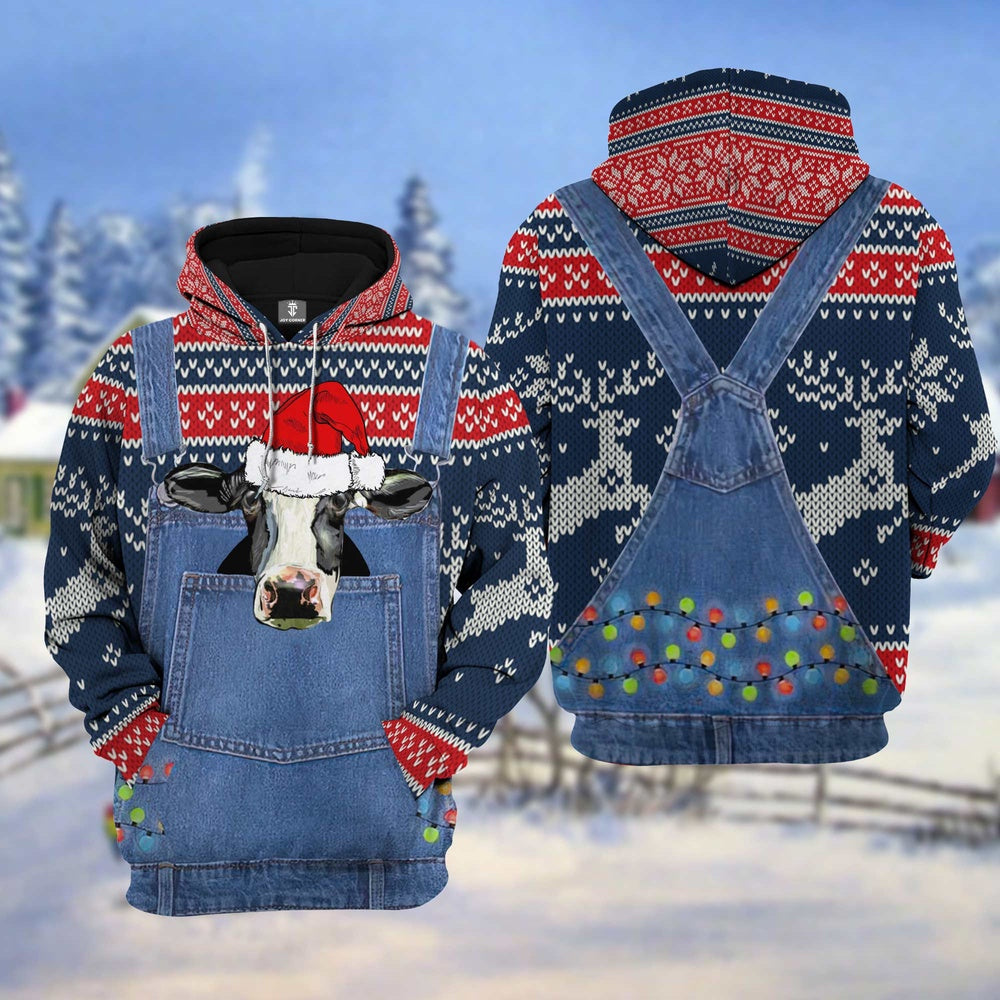 Holstein Cattle Christmas Knitting Pattern 3D Hoodie, Farmer Hoodie, Farm Themed Shirts, Farm Tee Shirts