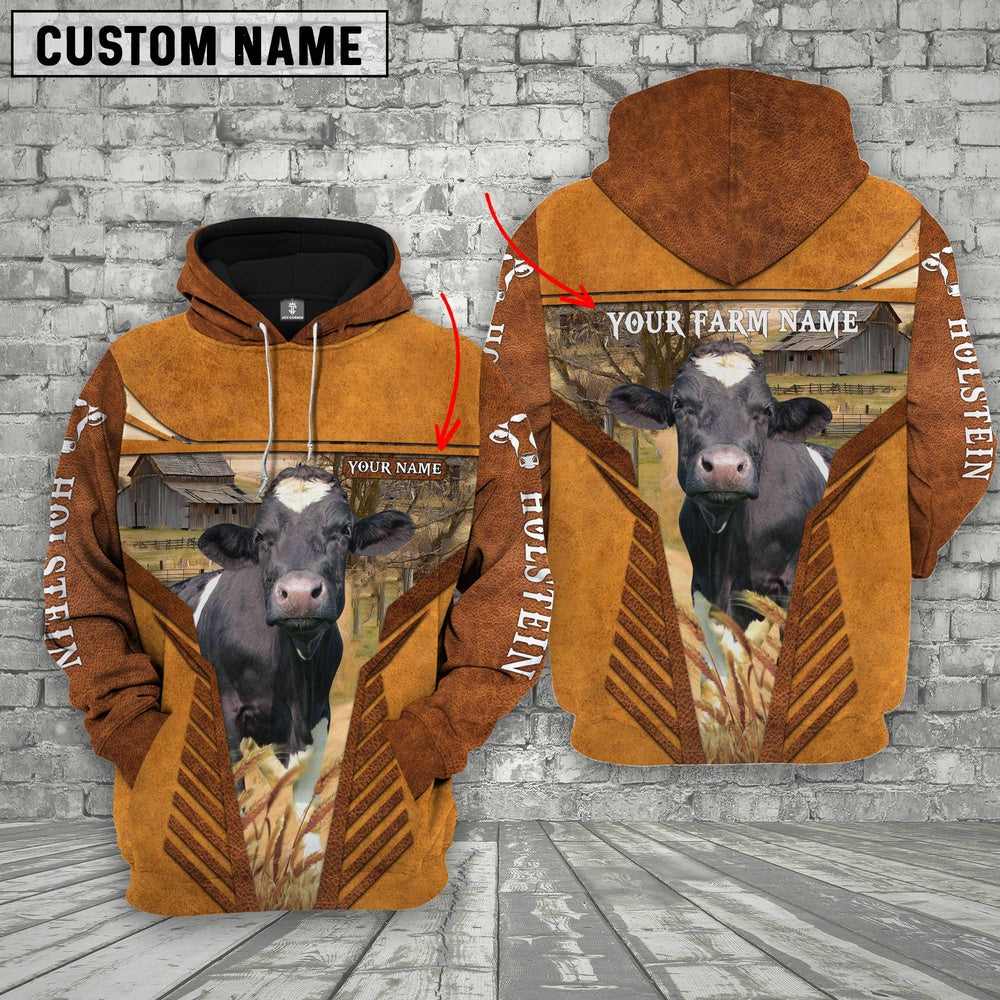 Holstein Cattle Custom Name Printed 3D Retro Hoodie, Farmer Hoodie, Custom Farm Shirts, Farmer T Shirt