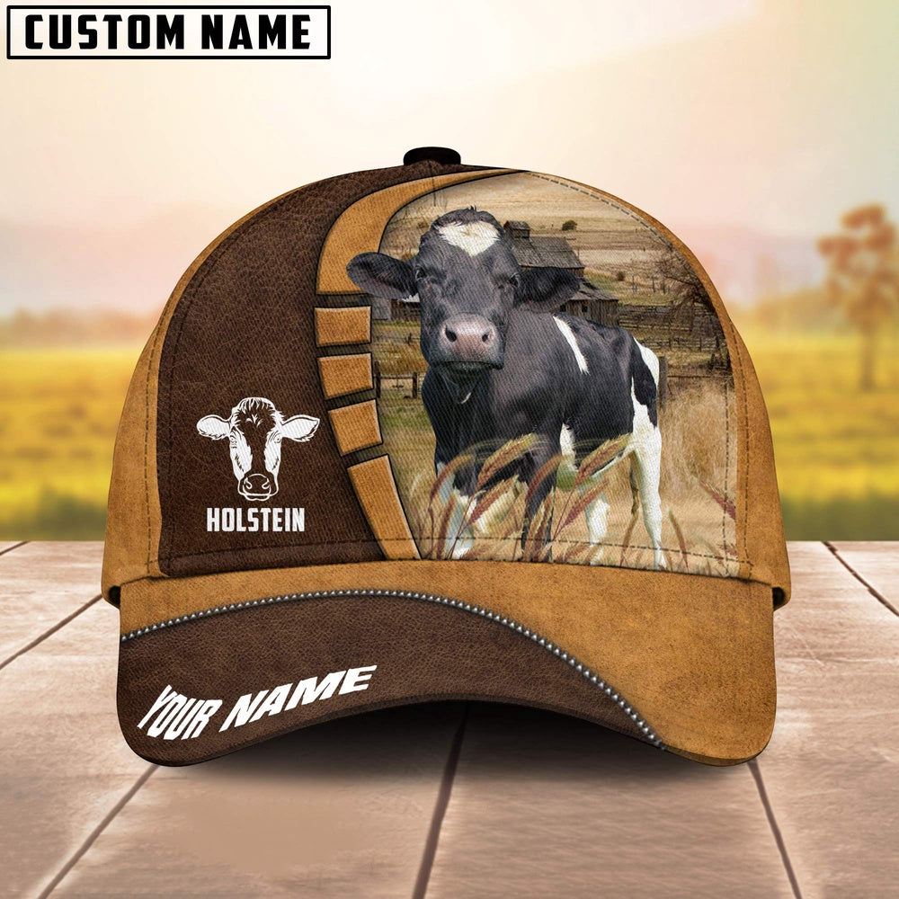 Holstein Cattle Customized Name Brown 3D Cap, Farmer Cap, Cap For Farmers, Best Farm Hat, Farm Use Hat