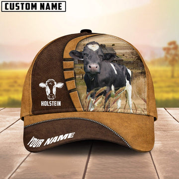 Holstein Cattle Customized Name Brown 3D Cap, Farmer Cap, Cap For Farmers, Best Farm Hat, Farm Use Hat