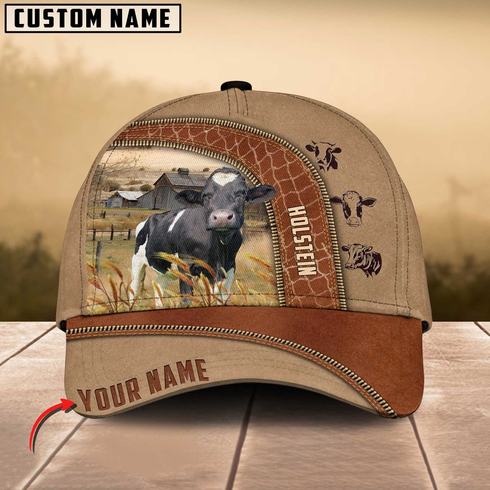 Holstein Cattle Customized Name Light Brown Cap, Farmer Cap, Cap For Farmers, Best Farm Hat, Farm Use Hat