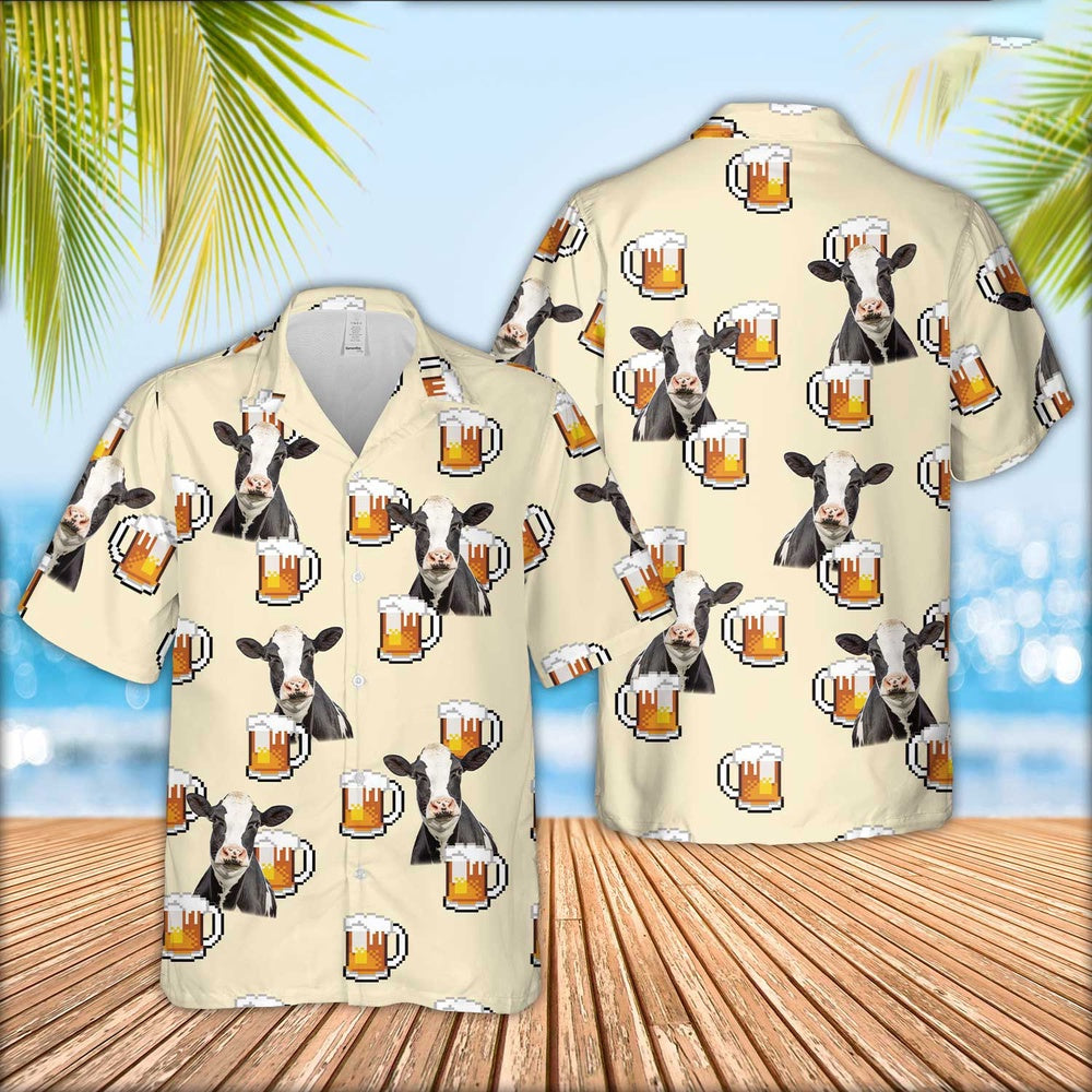 Holstein Cattle Drink Beer Pattern Hawaiian Shirt, Farm Hawaiian Shirt, Farmer Hawaii