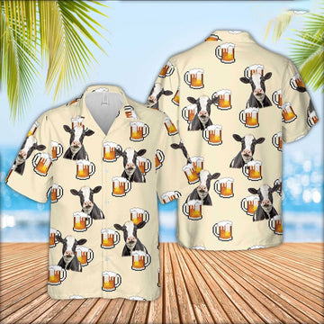 Holstein Cattle Drink Beer Pattern Hawaiian Shirt, Farm Hawaiian Shirt, Farmer Hawaii