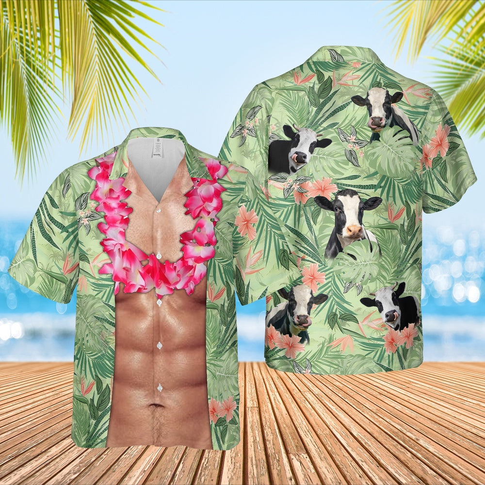Holstein Cattle Funny 6-pack Body Hawaiian Shirt, Farm Hawaiian Shirt, Farmer Hawaii
