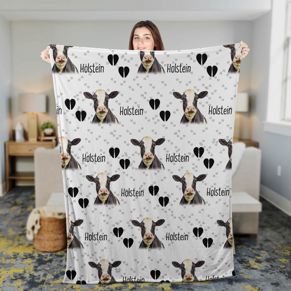 Holstein Cattle Happy Pattern Blanket, Farm Blanket, Farm Animal Blanket