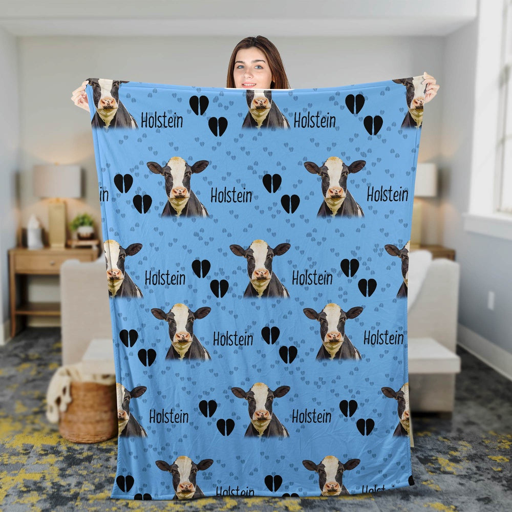 Holstein Cattle Happy Pattern Blanket, Farm Blanket, Farm Animal Blanket