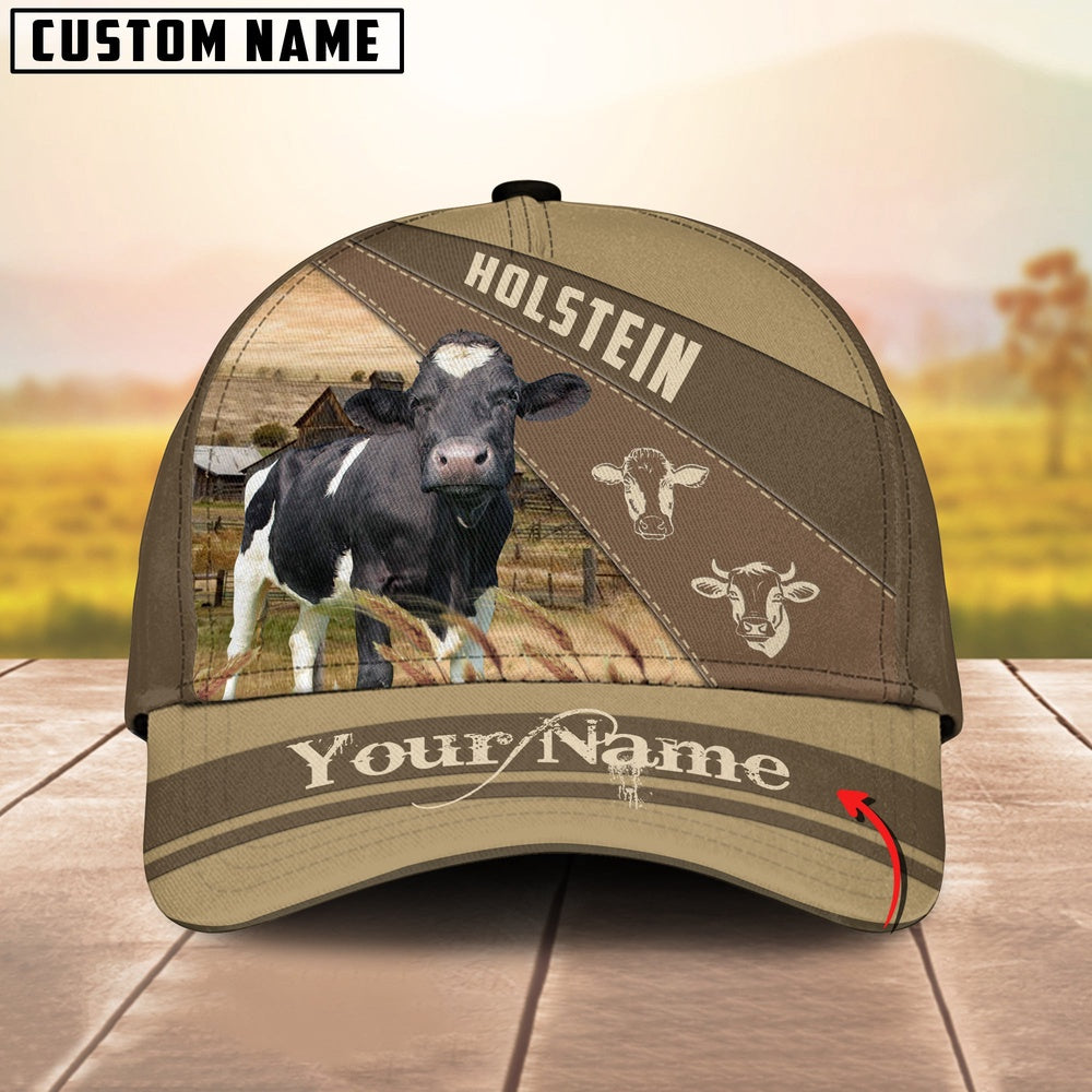 Holstein Cattle Khaki Pattern Customized Name Cap, Farmer Cap, Cap For Farmers, Best Farm Hat, Farm Use Hat