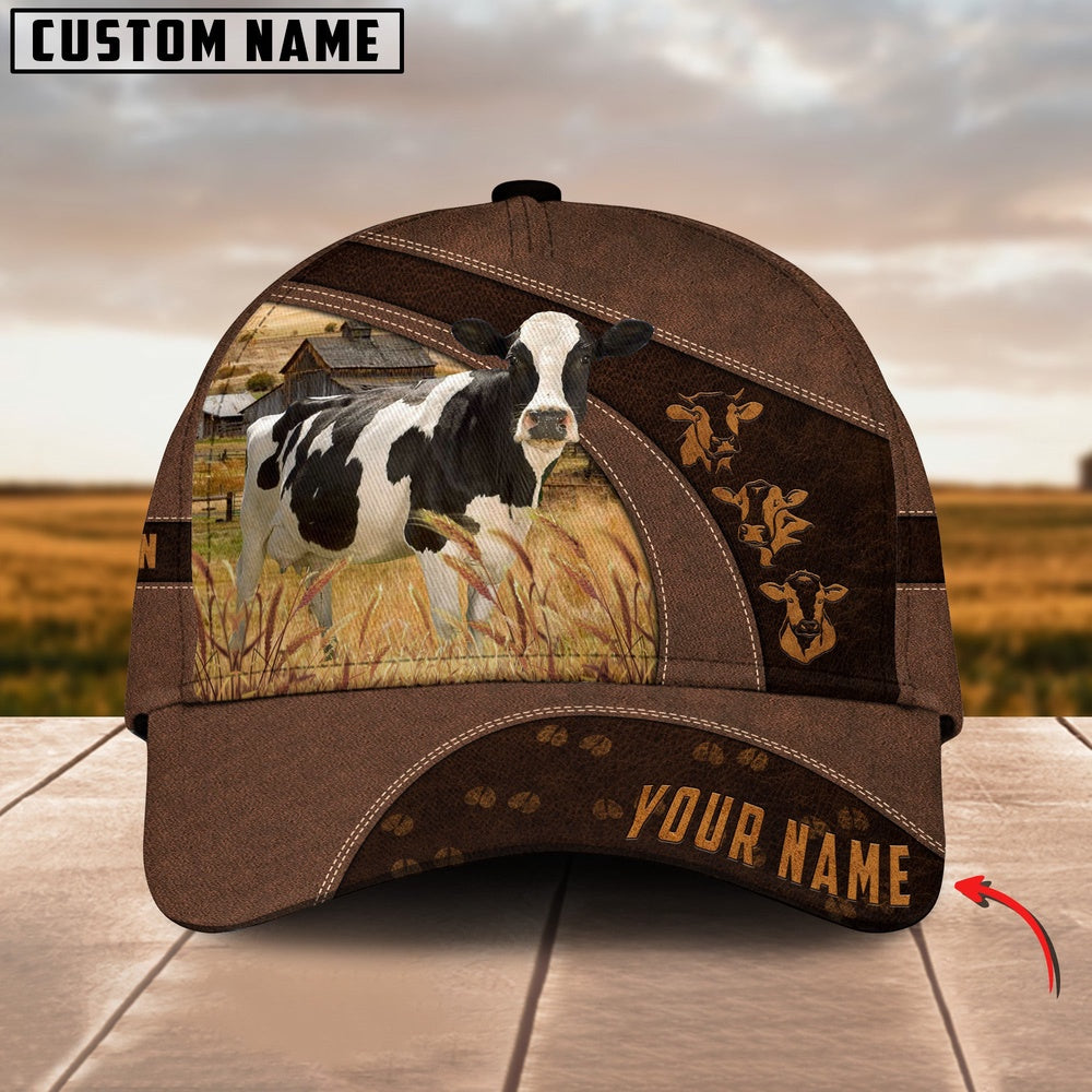 Holstein Cattle Leather Pattern Customized Name Cap, Farmer Cap, Cap For Farmers, Best Farm Hat, Farm Use Hat