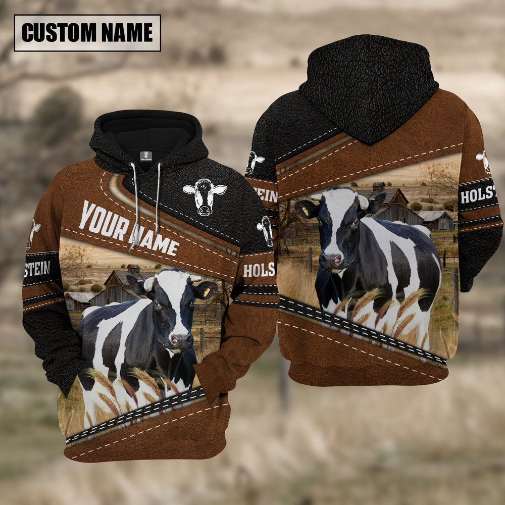 Holstein Cattle Leather Pattern Farm Personalized 3D Hoodie, Farmer Hoodie, Custom Farm Shirts, Farmer T Shirt