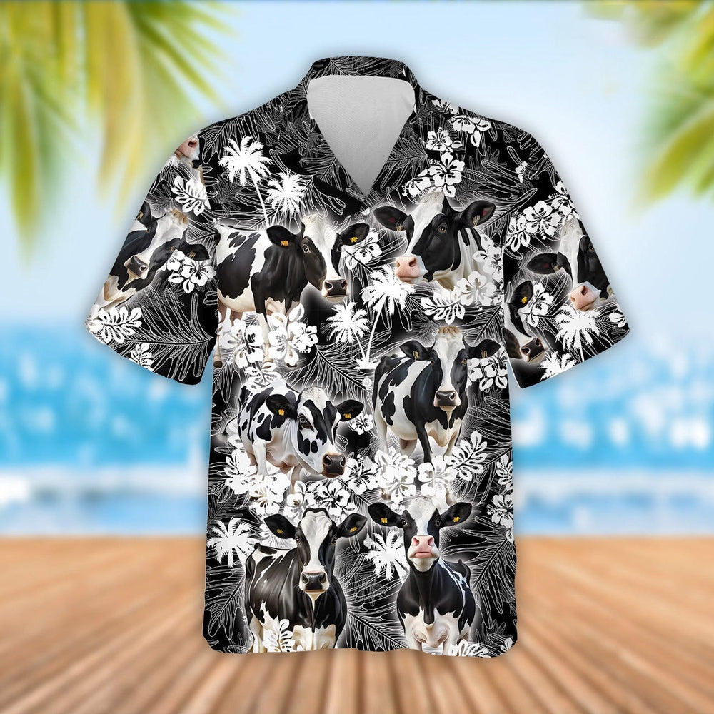 Holstein Cattle Palm Tree Pattern Hawaiian Shirt, Farm Hawaiian Shirt, Farmer Hawaii