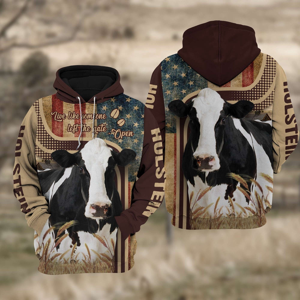 Holstein Cattle US Flag All Over Printed Cattle Hoodie TT6, Farmer Hoodie, Farm Themed Shirts, Farm Tee Shirts