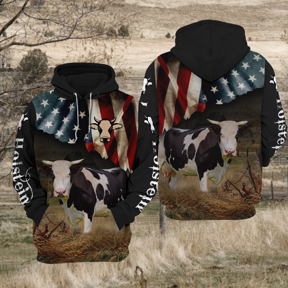 Holstein Cattle US Flag All Over Printed Hoodie TT, Farmer Hoodie, Farm Themed Shirts, Farm Tee Shirts