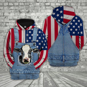 Holstein Cattle US Flag Farm 3D Hoodie, Farmer Hoodie, Farm Themed Shirts, Farm Tee Shirts