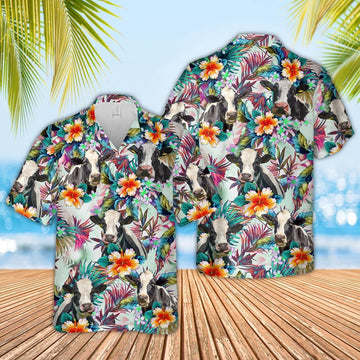 Holstein Cows with Flowers Hawaiian Shirt, Farm Hawaiian Shirt, Farmer Hawaii
