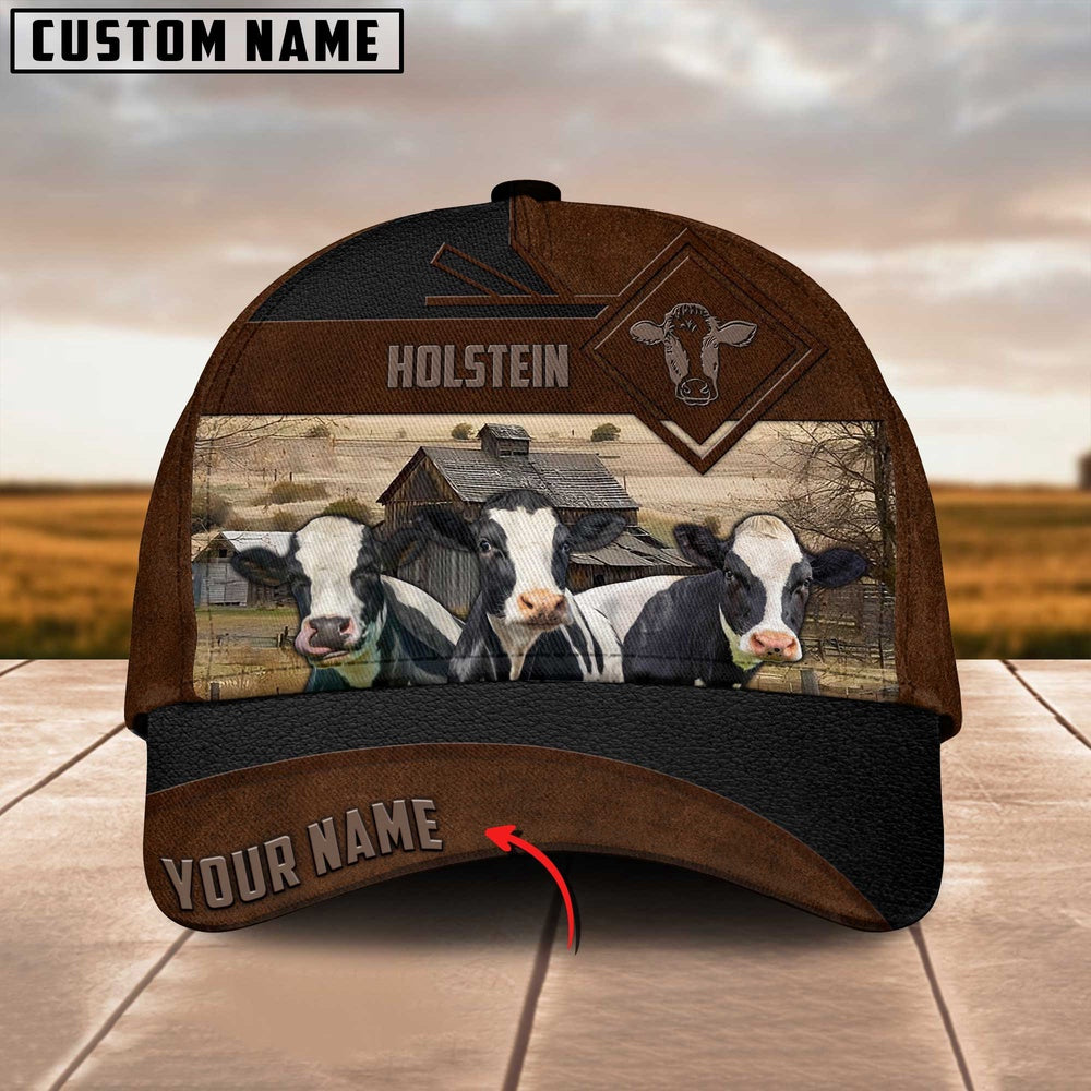 Holstein Custom Name Brown Leather Pattern Cap, Farmer Cap, Cap For Farmers, Best Farm Hat, Farm Use Hat