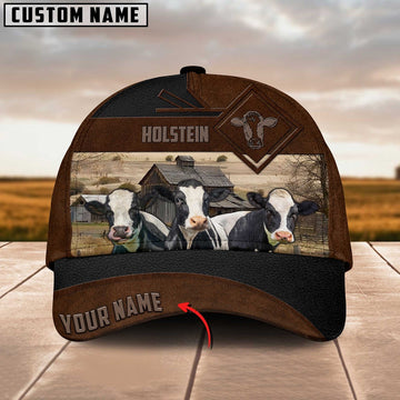 Holstein Custom Name Brown Leather Pattern Cap, Farmer Cap, Cap For Farmers, Best Farm Hat, Farm Use Hat