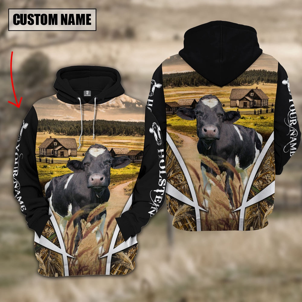 Holstein Custom Name Wheat Farm Hoodie, Farmer Hoodie, Custom Farm Shirts, Farmer T Shirt