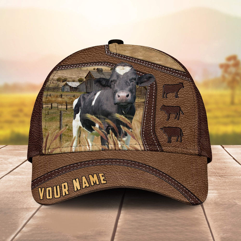 Holstein Customized Name Brown Leather Pattern Cap, Farmer Cap, Cap For Farmers, Best Farm Hat, Farm Use Hat