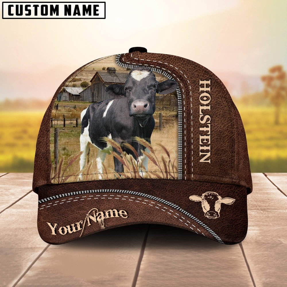 Holstein Customized Name Leather Pattern Cap, Farmer Cap, Cap For Farmers, Best Farm Hat, Farm Use Hat