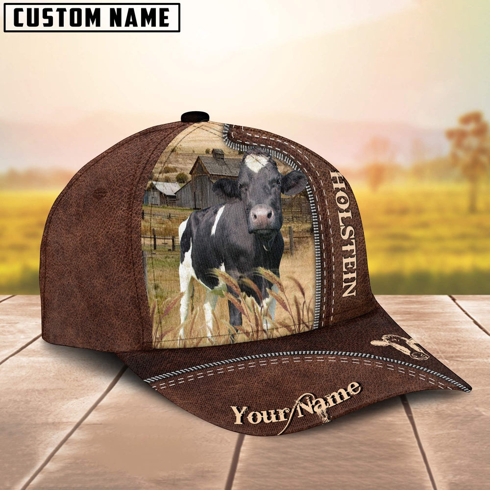 Holstein Customized Name Leather Pattern Cap, Farmer Cap, Cap For Farmers, Best Farm Hat, Farm Use Hat