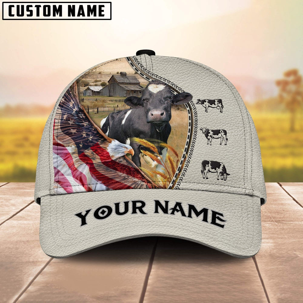 Holstein Eagle US Flag Leather Pattern Customized 3D Cap, Farmer Cap, Cap For Farmers, Best Farm Hat, Farm Use Hat