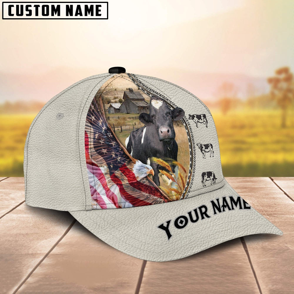 Holstein Eagle US Flag Leather Pattern Customized 3D Cap, Farmer Cap, Cap For Farmers, Best Farm Hat, Farm Use Hat