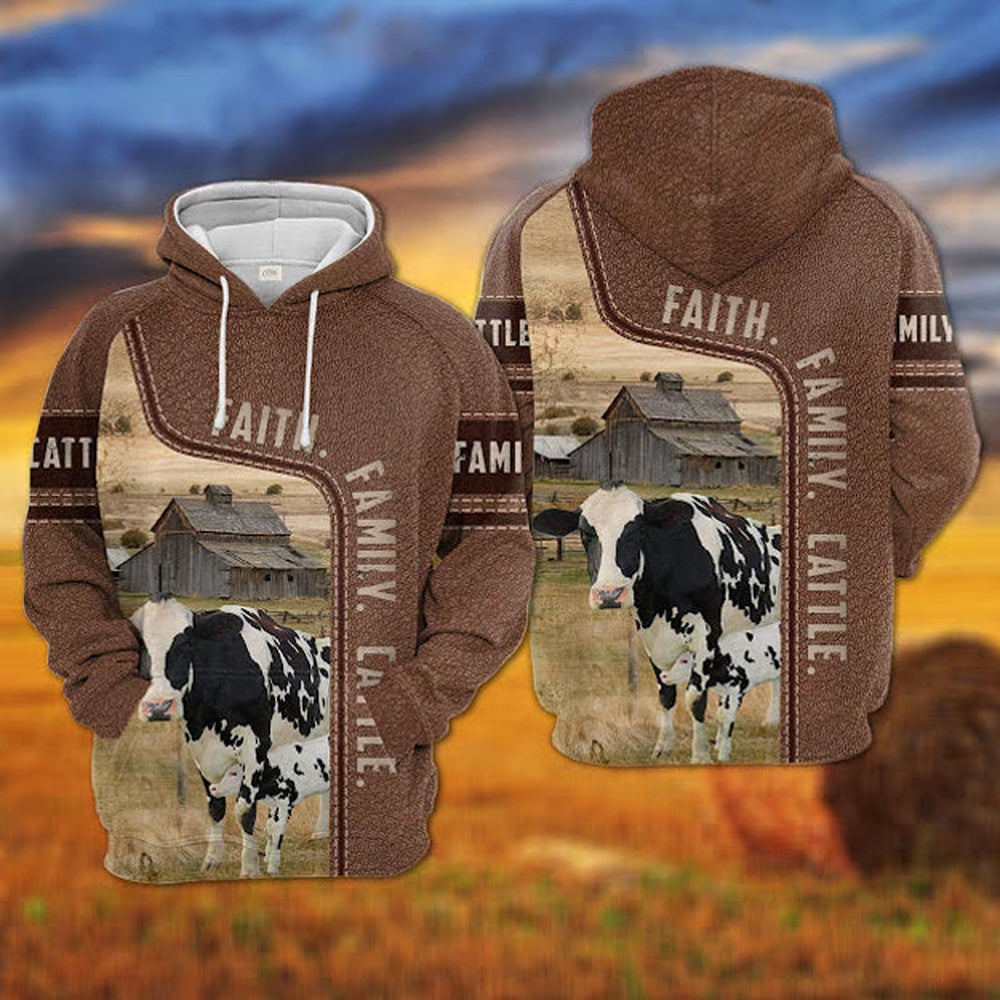 Holstein Faith Family Cattle Personalized 3D Hoodie, Farmer Hoodie, Custom Farm Shirts, Farmer T Shirt