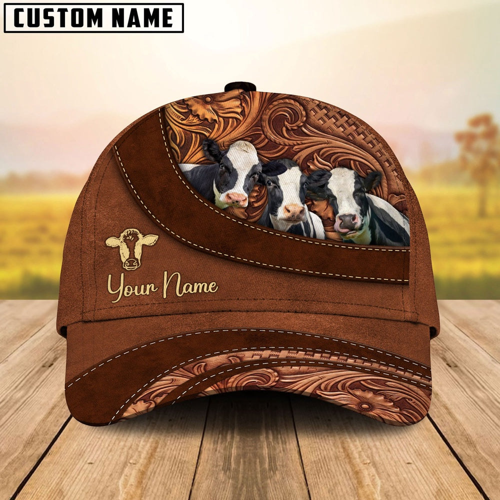 Holstein Farm Life Beauty Leather Pattern Customized 3D Cap, Farmer Cap, Cap For Farmers, Best Farm Hat, Farm Use Hat