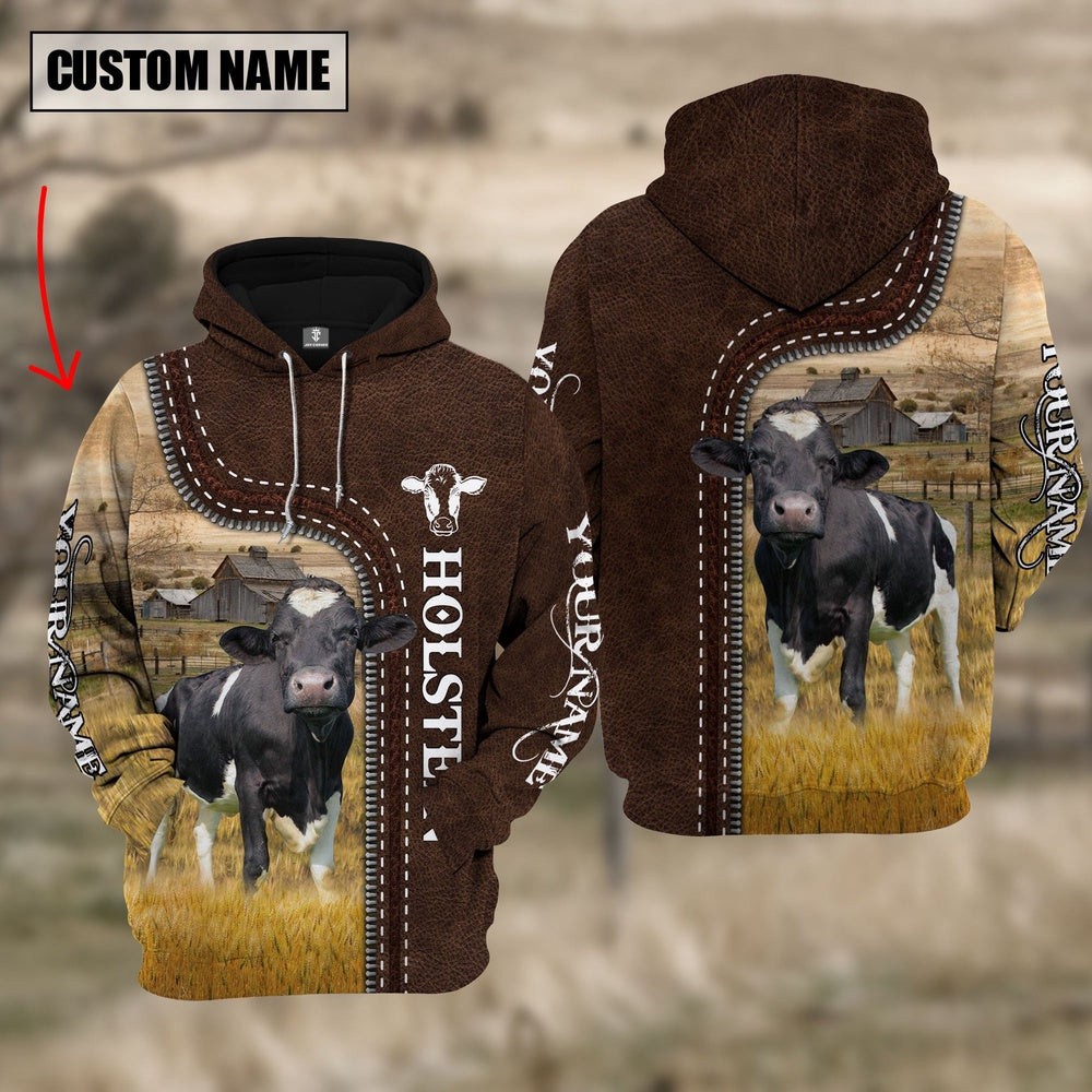 Holstein Farming Leather Pattern Personalized 3D Hoodie, Farmer Hoodie, Custom Farm Shirts, Farmer T Shirt