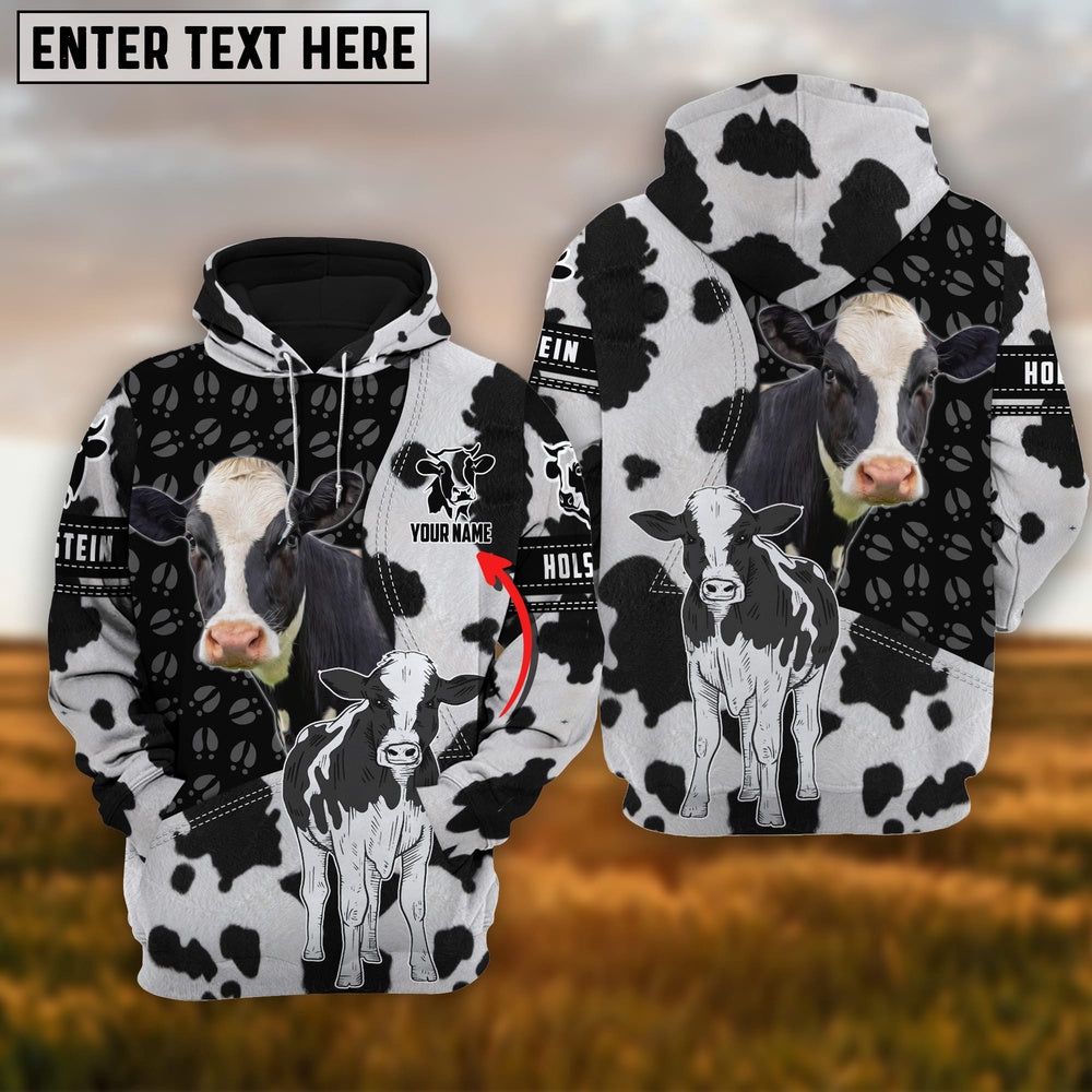 Holstein Fur on Farm Customized Name 3D Hoodie, Farmer Hoodie, Custom Farm Shirts, Farmer T Shirt