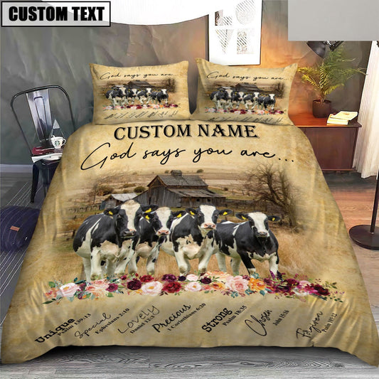 Holstein God Says You Are Custom Name Bedding Set, Farm Bedding Set, Farmhouse Bedding Set