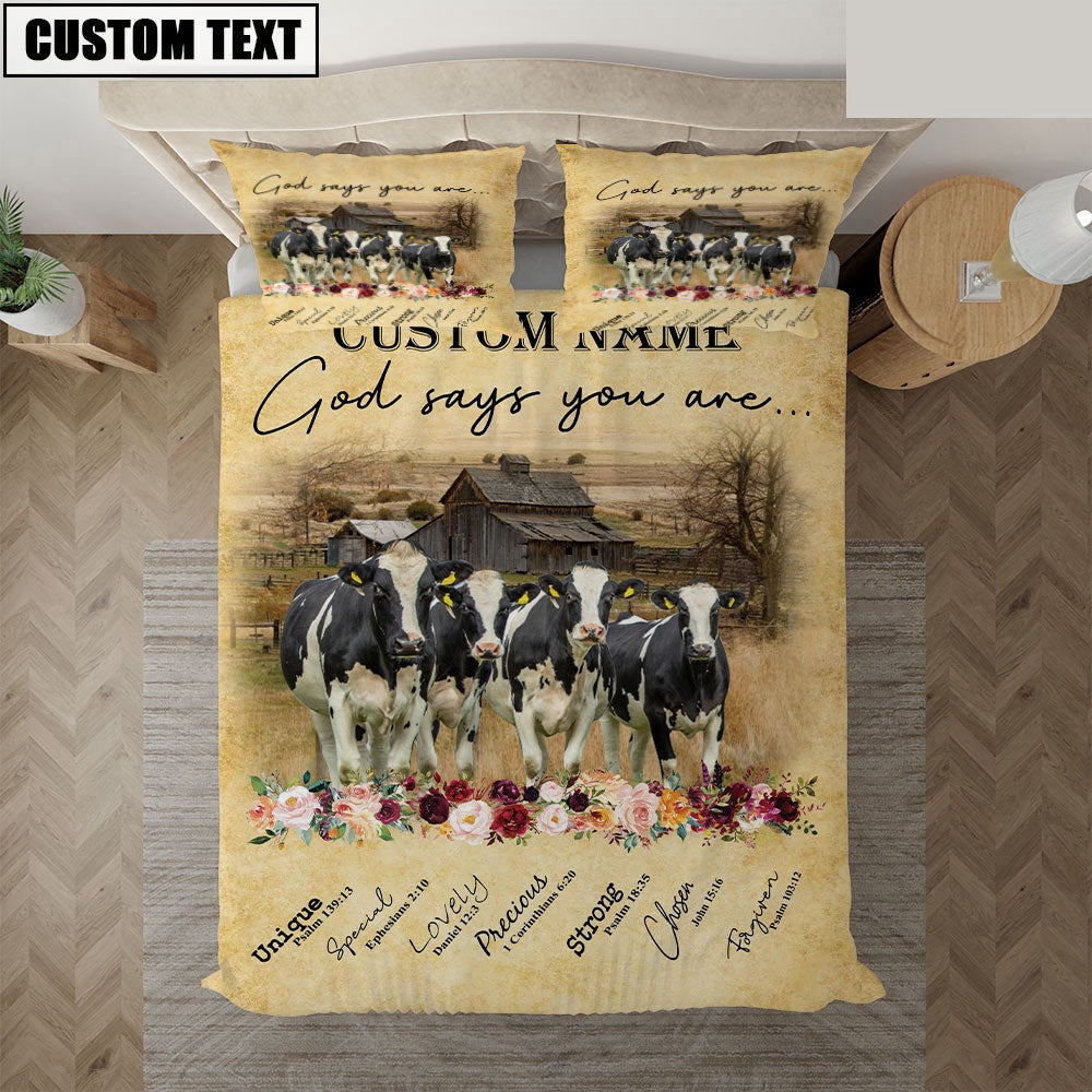 Holstein God Says You Are Custom Name Bedding Set, Farm Bedding Set, Farmhouse Bedding Set