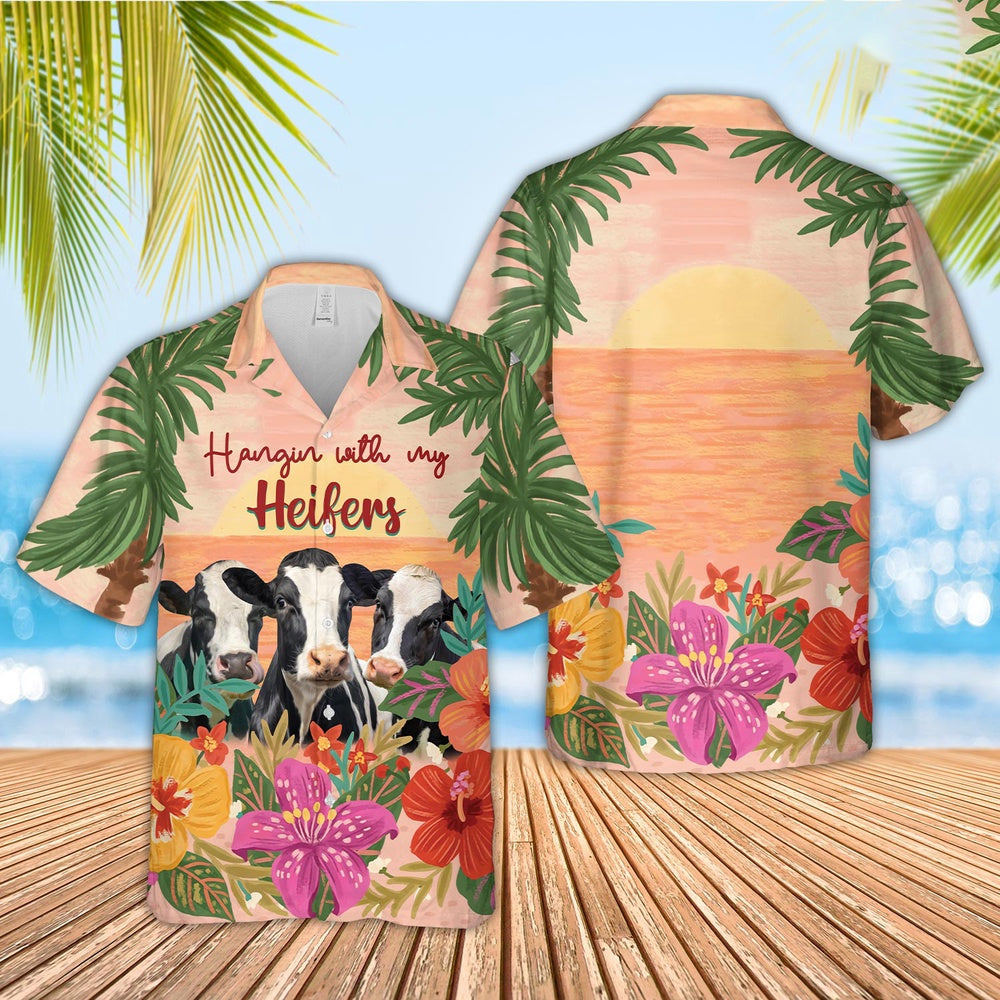 Holstein Hangin with my Heifers Hawaiian Shirt, Farm Hawaiian Shirt, Farmer Hawaii