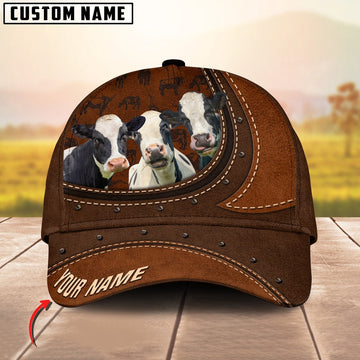 Holstein Happiness Leather Pattern Art Customized Name Cap, Farmer Cap, Cap For Farmers, Best Farm Hat, Farm Use Hat