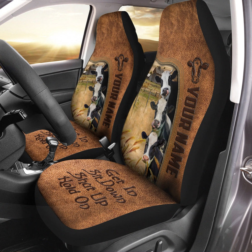 Holstein Happiness Personalized Name Leather Pattern Car Seat Cover, Car Seat Cover, Farm Car Seat Cover, Pet Seat Covers