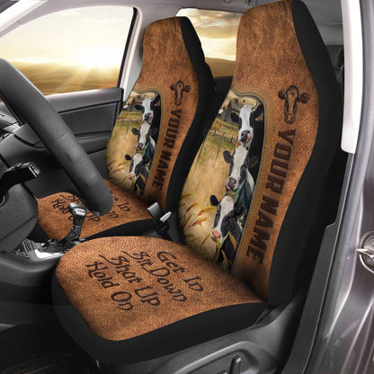 Holstein Happiness Personalized Name Leather Pattern Car Seat Cover, Car Seat Cover, Farm Car Seat Cover, Pet Seat Covers