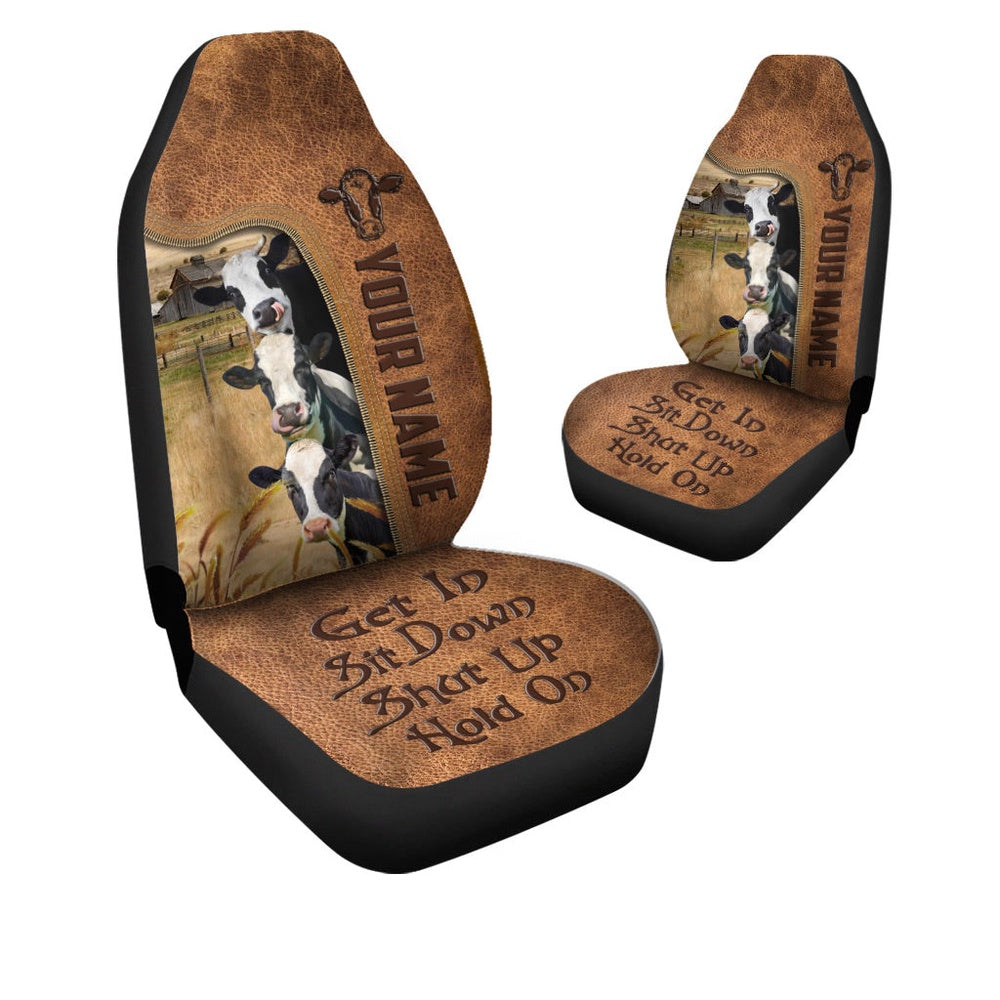 Holstein Happiness Personalized Name Leather Pattern Car Seat Cover, Car Seat Cover, Farm Car Seat Cover, Pet Seat Covers