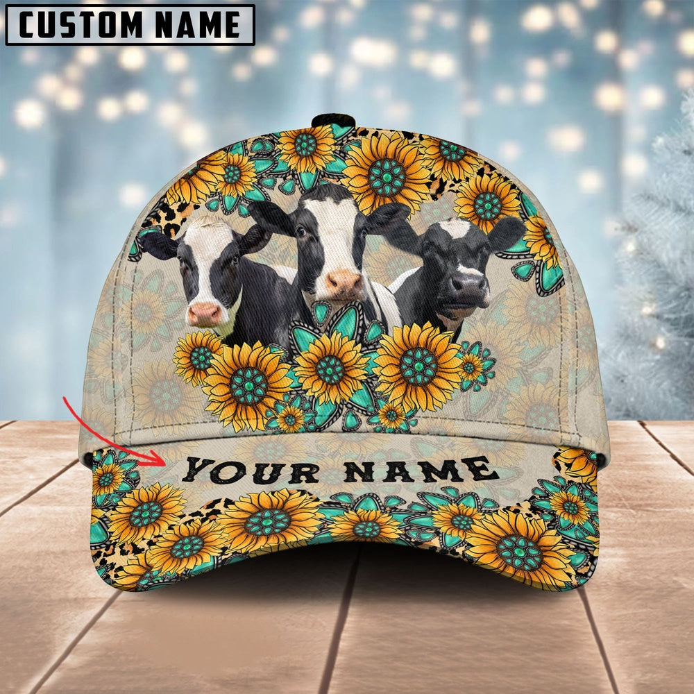 Holstein Happiness Sun Flowers Pattern Customized 3D Cap, Farmer Cap, Cap For Farmers, Best Farm Hat, Farm Use Hat