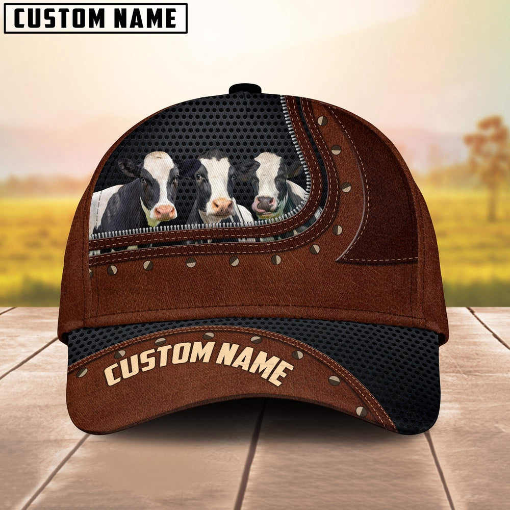 Holstein Happiness Zipper Pattern Customized Name Cap, Farmer Cap, Cap For Farmers, Best Farm Hat, Farm Use Hat